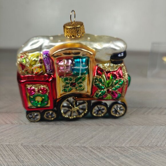 Vintage Hand Blown Glass Christmas Train Ornament With Santa - Picture 5 of 7